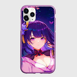 Чехол iPhone 11 Pro матовый Геншин Импакт: Райден, цвет: 3D-фиолетовый