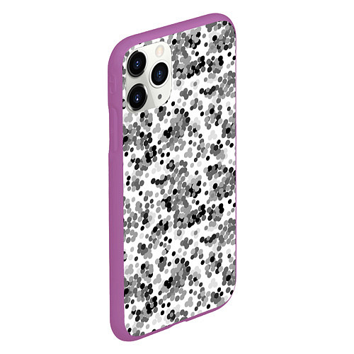 Чехол iPhone 11 Pro матовый Черно серый кофетти на белом фоне / 3D-Фиолетовый – фото 2