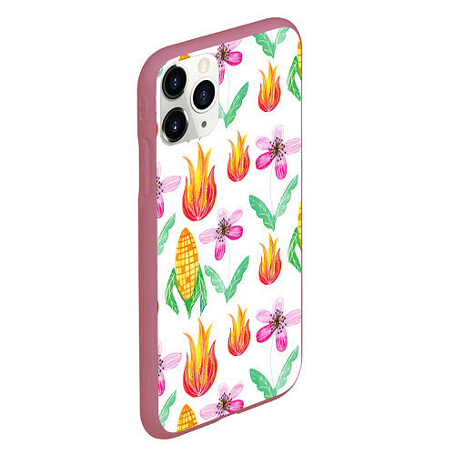 Чехол iPhone 11 Pro матовый Кукуруза и цветочки / 3D-Малиновый – фото 2