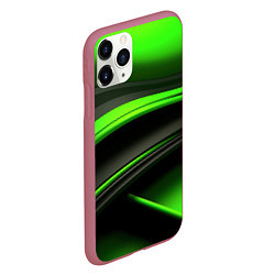 Чехол iPhone 11 Pro матовый Black green textureпоп, цвет: 3D-малиновый — фото 2