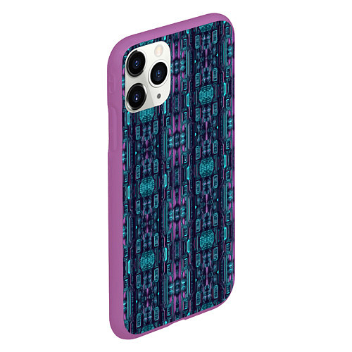 Чехол iPhone 11 Pro матовый Розово-фиолетовый киберпанк / 3D-Фиолетовый – фото 2