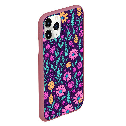 Чехол iPhone 11 Pro матовый Цветочный паттерн розовые ромашки / 3D-Малиновый – фото 2