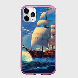 Чехол iPhone 11 Pro матовый Парусник в море, цвет: 3D-малиновый