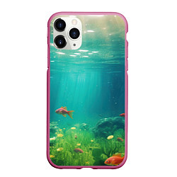 Чехол iPhone 11 Pro матовый Подводный мир, цвет: 3D-малиновый