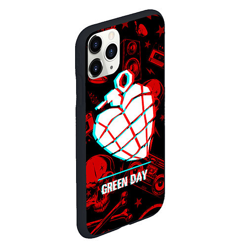 Чехол iPhone 11 Pro матовый Green Day rock glitch / 3D-Черный – фото 2