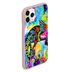 Чехол iPhone 11 Pro матовый Маскировка хамелеона на фоне ярких красок, цвет: 3D-розовый — фото 2