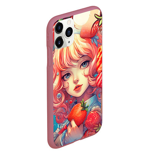 Чехол iPhone 11 Pro матовый Клубничная девушка / 3D-Малиновый – фото 2