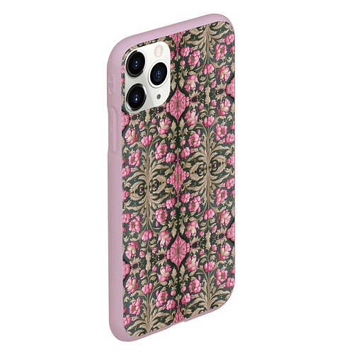 Чехол iPhone 11 Pro матовый Серо-розовый средневековый паттерн / 3D-Розовый – фото 2