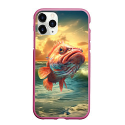 Чехол iPhone 11 Pro матовый Большой карп, цвет: 3D-малиновый