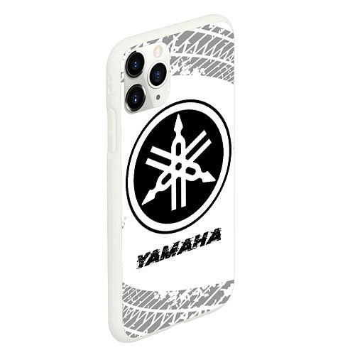 Чехол iPhone 11 Pro матовый Yamaha speed на светлом фоне со следами шин / 3D-Белый – фото 2