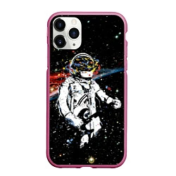 Чехол iPhone 11 Pro матовый Космонавт играет рок на гитаре, цвет: 3D-малиновый
