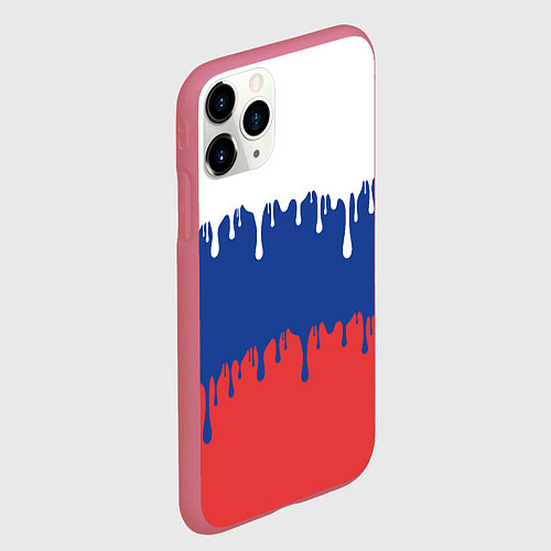 Чехол iPhone 11 Pro матовый Флаг России - потёки / 3D-Малиновый – фото 2