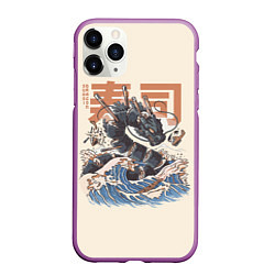 Чехол iPhone 11 Pro матовый Суши дракон с иероглифами в японском стиле