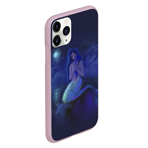 Чехол iPhone 11 Pro матовый Русалка и полнолуние / 3D-Розовый – фото 2