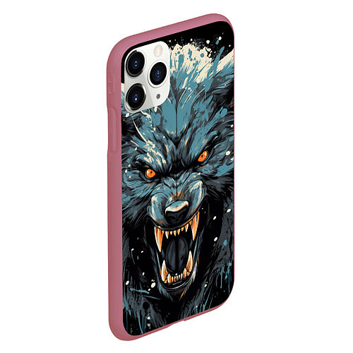 Чехол iPhone 11 Pro матовый Fantasy blue wolf / 3D-Малиновый – фото 2