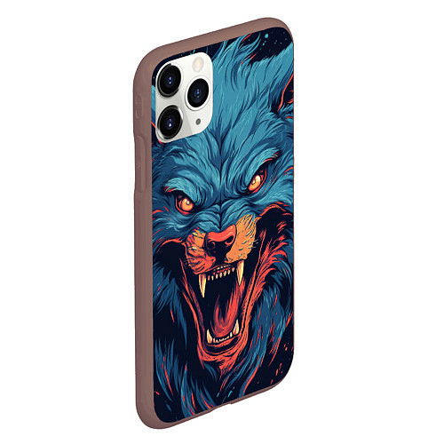 Чехол iPhone 11 Pro матовый Art blue wolf / 3D-Коричневый – фото 2