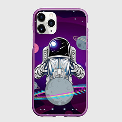 Чехол iPhone 11 Pro матовый Космонавт с планетами и звездами, цвет: 3D-фиолетовый