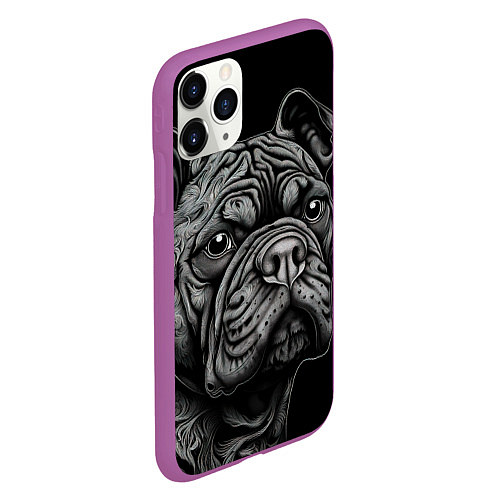 Чехол iPhone 11 Pro матовый Бульдог стиль тату / 3D-Фиолетовый – фото 2