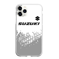 Чехол iPhone 11 Pro матовый Suzuki speed на светлом фоне со следами шин: симво, цвет: 3D-белый