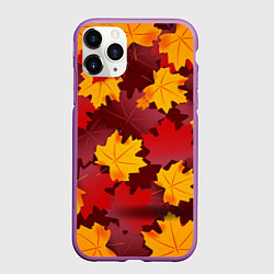 Чехол iPhone 11 Pro матовый Кленовые листья паттерном, цвет: 3D-фиолетовый