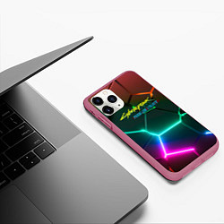 Чехол iPhone 11 Pro матовый Cyberpunk 2077 phantom liberty logo neon, цвет: 3D-малиновый — фото 2