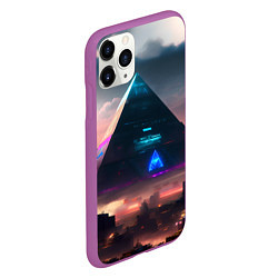 Чехол iPhone 11 Pro матовый Киберпанк пирамида, цвет: 3D-фиолетовый — фото 2
