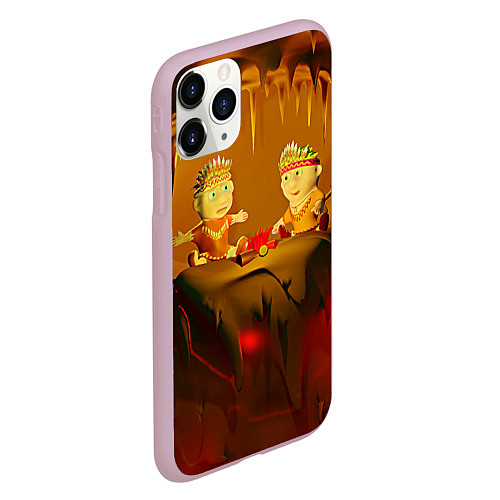 Чехол iPhone 11 Pro матовый Два индейца у костра в пещере / 3D-Розовый – фото 2