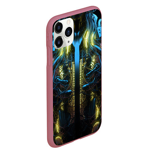 Чехол iPhone 11 Pro матовый Туловище киборга желтый неон / 3D-Малиновый – фото 2