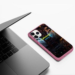 Чехол iPhone 11 Pro матовый Киберпанк 2077 призрачная свобода лого на торсе, цвет: 3D-малиновый — фото 2