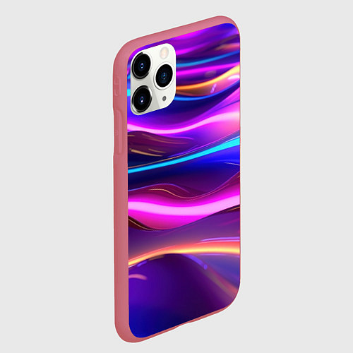 Чехол iPhone 11 Pro матовый Неоновые волны / 3D-Малиновый – фото 2