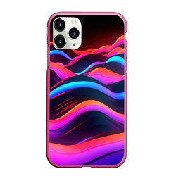 Чехол iPhone 11 Pro матовый Неоновые фиолетовые волны, цвет: 3D-малиновый