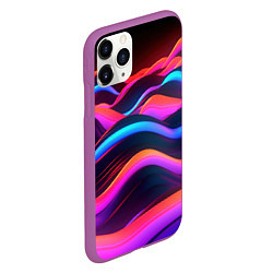 Чехол iPhone 11 Pro матовый Неоновые фиолетовые волны, цвет: 3D-фиолетовый — фото 2