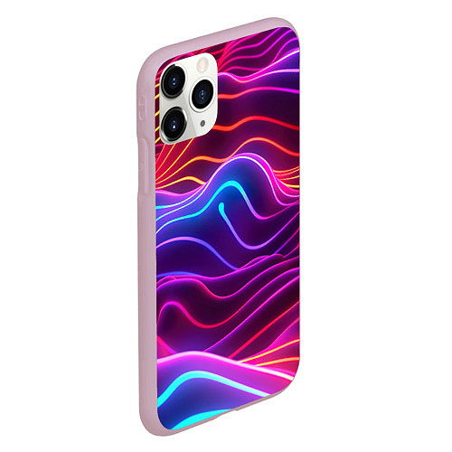 Чехол iPhone 11 Pro матовый Цветные неоновые волны / 3D-Розовый – фото 2