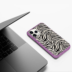 Чехол iPhone 11 Pro матовый Полосатая шкура зебры, белого тигра, цвет: 3D-фиолетовый — фото 2