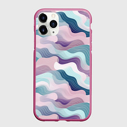 Чехол iPhone 11 Pro матовый Абстрактные волны разноцветные, цвет: 3D-малиновый