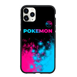 Чехол iPhone 11 Pro матовый Pokemon - neon gradient: символ сверху, цвет: 3D-черный