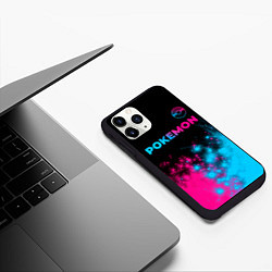 Чехол iPhone 11 Pro матовый Pokemon - neon gradient: символ сверху, цвет: 3D-черный — фото 2