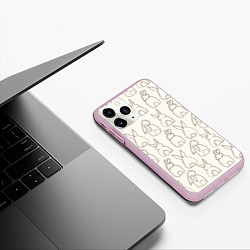 Чехол iPhone 11 Pro матовый Хвостики зайчиков - паттерн на молочном, цвет: 3D-розовый — фото 2