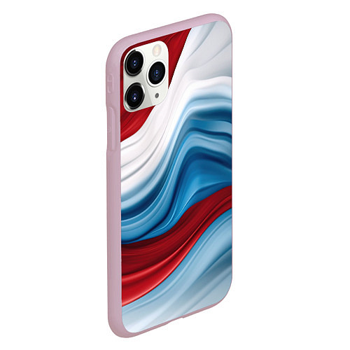 Чехол iPhone 11 Pro матовый Белые синие красные волны / 3D-Розовый – фото 2