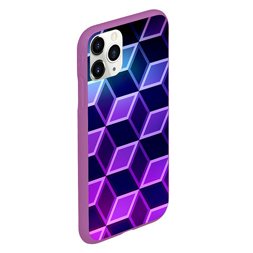 Чехол iPhone 11 Pro матовый Неоновые кубы иллюзия / 3D-Фиолетовый – фото 2