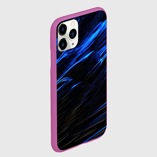 Чехол iPhone 11 Pro матовый Черные синие волны абстракция / 3D-Фиолетовый – фото 2
