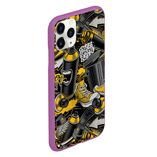Чехол iPhone 11 Pro матовый Кеды и граффити урбан стайл / 3D-Фиолетовый – фото 2