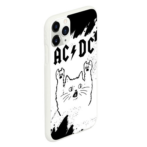 Чехол iPhone 11 Pro матовый AC DC рок кот на светлом фоне / 3D-Белый – фото 2