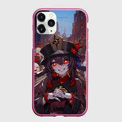 Чехол iPhone 11 Pro матовый Ху тао с призраками - Геншин, цвет: 3D-малиновый