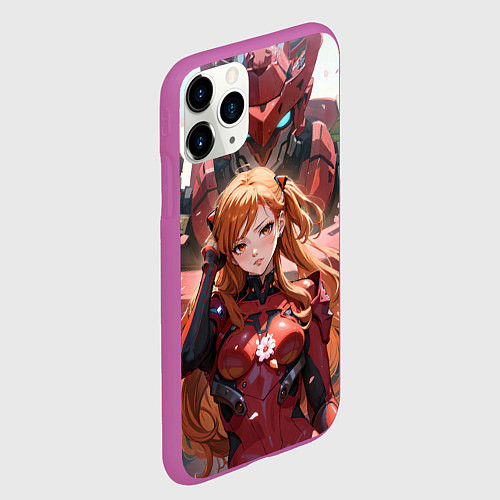 Чехол iPhone 11 Pro матовый Аска Ленгли и робот / 3D-Фиолетовый – фото 2