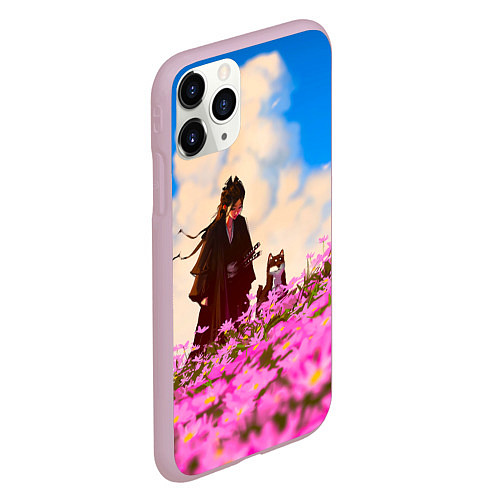 Чехол iPhone 11 Pro матовый Девушка самурай и сиба ину / 3D-Розовый – фото 2