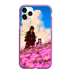 Чехол iPhone 11 Pro матовый Девушка самурай и сиба ину, цвет: 3D-фиолетовый