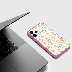 Чехол iPhone 11 Pro матовый Листики цветочки, цвет: 3D-малиновый — фото 2