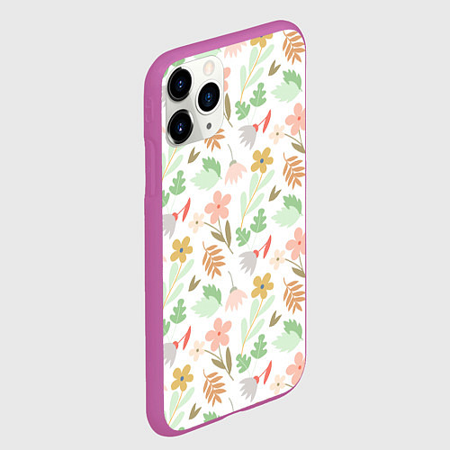 Чехол iPhone 11 Pro матовый Листики цветочки / 3D-Фиолетовый – фото 2
