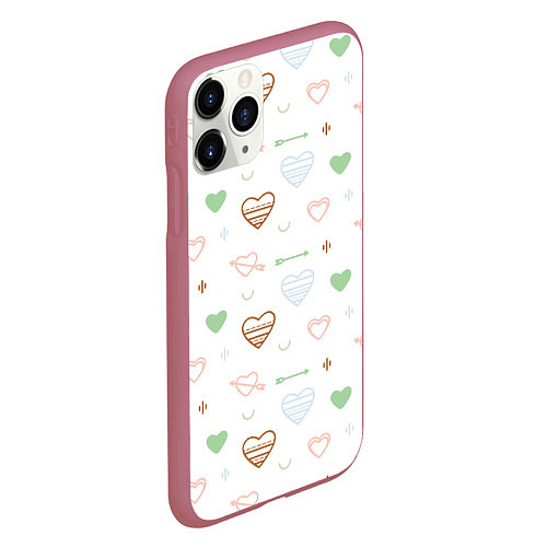 Чехол iPhone 11 Pro матовый Cute hearts / 3D-Малиновый – фото 2